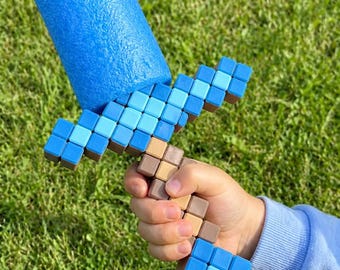 Pixel Sword Handle for Pool Noodle, Block Style Toy Grip, Summer Water Toy Accessory