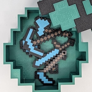 Pixel Tool Keychain Set (5 Pack) – Gamer Gift – Diamond / Gold / Iron Style – Pixel Weapon Keychains – Optional Dragon Egg Keepsake Box