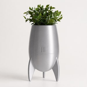 NovaPod Capsule Planter, Retro Space Plant Pot, Futuristic Succulent Holder, Rocket Inspired Desk Decor, 13 Silk Colors