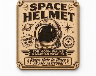 Retro Space Helmet Wood Sign, Birch Space Wall Decor, Astronaut Helmet Desk Plaque, Sci Fi Room Gift