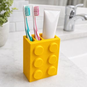 Building Brick Toothbrush Holder, Colorful Bathroom Counter Organizer, Kids Sink Storage, Custom Color Brush and Toothpaste Cup