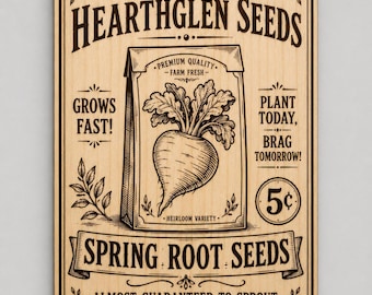 Vintage Seed Packet Birch Wall Art, Hearthglen Spring Root Seeds Garden Sign