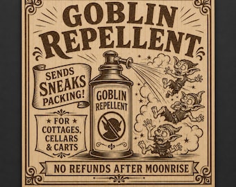 Goblin Repellent Birch Wood Sign, Fantasy Cottage Wall Decor