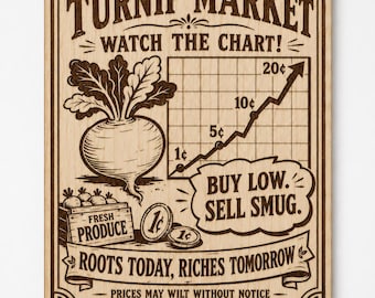Turnip Market Wood Sign, Vintage Produce Chart Wall Art, Cozy Gamer Desk Decor