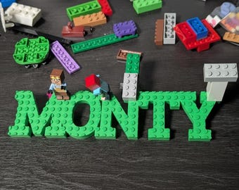 Letrero con nombre de ladrillos: Letrero de pared compatible con LEGO® ¡con llavero GRATIS!