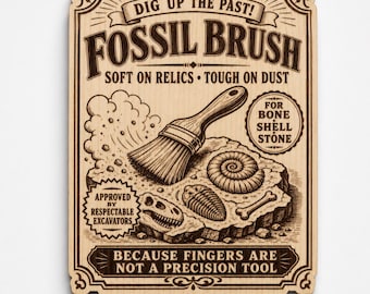 Vintage Fossil Brush Wood Sign, Archaeology Decor, Paleontology Gift, Dino Fossil Wall Art