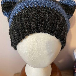 Handmade Crocheted Striped Small Cat Ear Beanie Hat - Wolf, Dog, Fox!