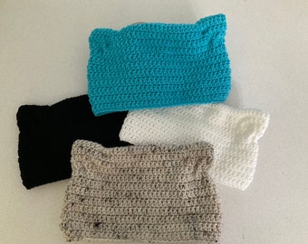 You Pick SOLID COLOR Handmade Crocheted Cat Ear Beanie