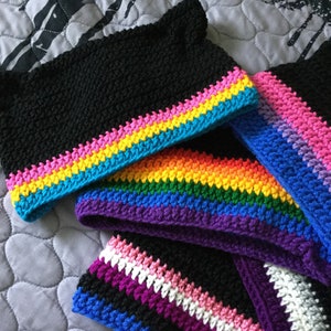 Handmade Crocheted Cat Ear LGBTQIA+ Pride Flag Beanie