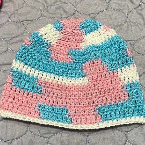 Handmade Crocheted Transgender Pride Variegated Beanie Hat