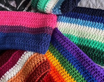 Handmade Crocheted LGBTQIA+ Pride Flag Scarf