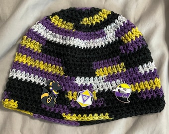 Handmade Crocheted Nonbinary Pride Variegated Beanie Hat