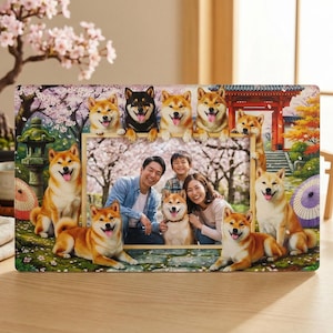 Custom Shiba Inu Photo Frame, Personalized Dog Lover Gift, Japanese Cherry Blossom Acrylic Decor