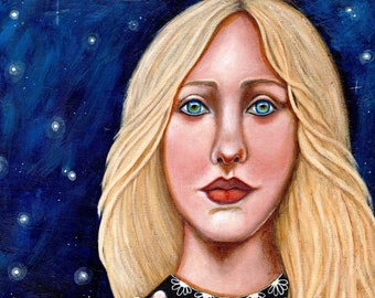 Christian inspirational art print & card of "Surrender" womens portrait, pearls, hope, blonde, womens empowerment, spiritual art