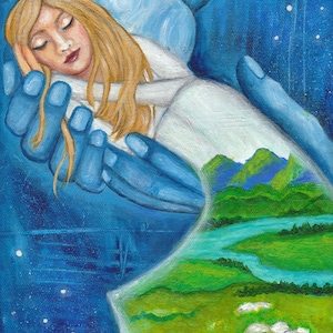 Christian inspirational art print "In the Palm of His Hand" woman, figurative, dancer, women's art, spiritual art
