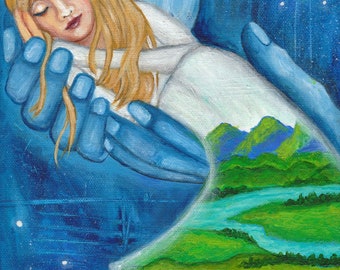 Christian inspirational art print "In the Palm of His Hand" woman, figurative, dancer, women's art, spiritual art
