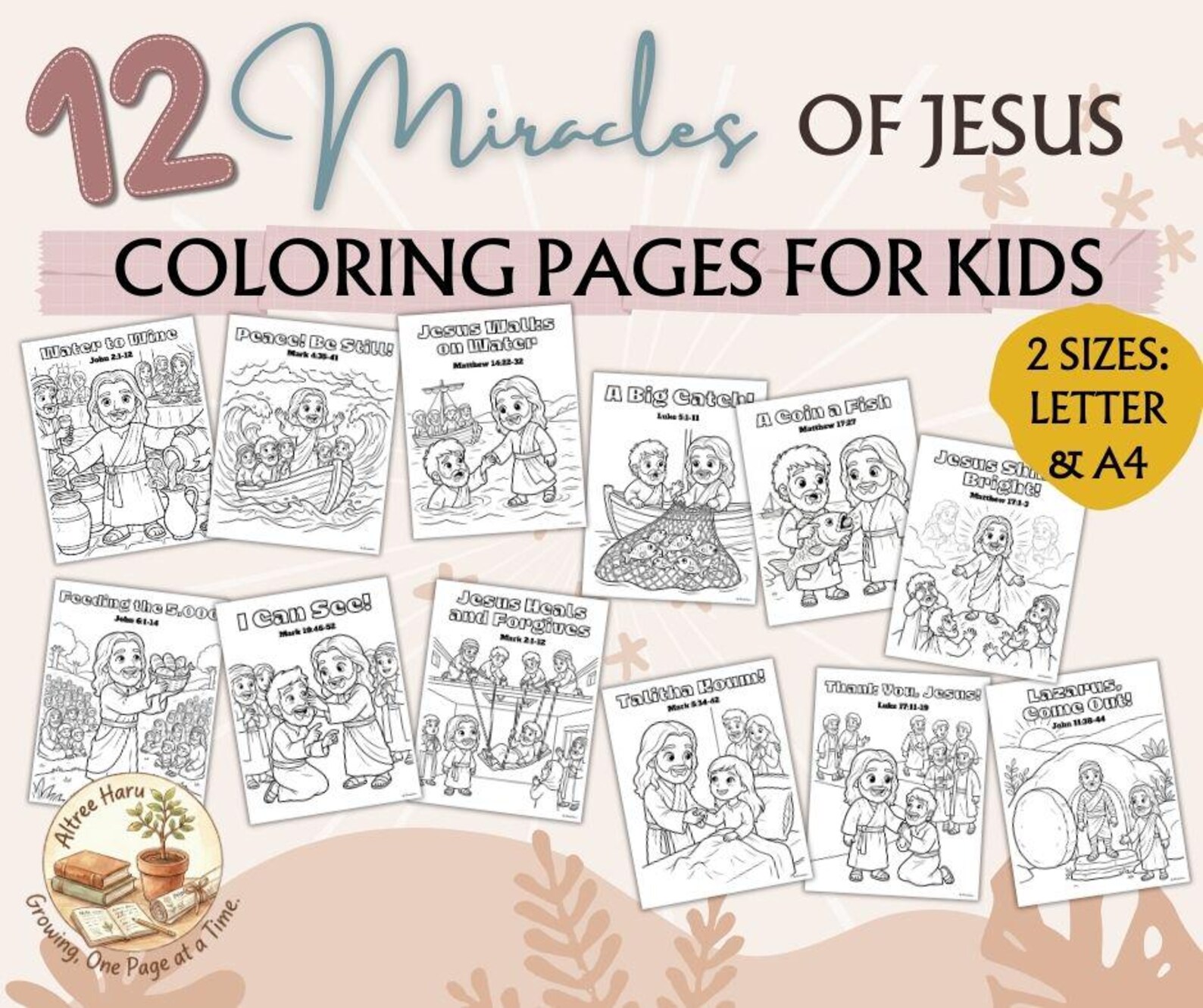 12 Jesus Miracles Coloring Pages | Sunday School Activity | Bible Story ...