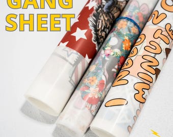 Custom Full Color DTF Gang Sheet, Direct to Film Transfer, Ready to Press Heat Transfer for Apparel