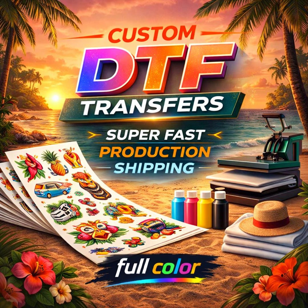 Premium Custom DTF Heat Transfer Ready to Press, Full Color Direct to ...
