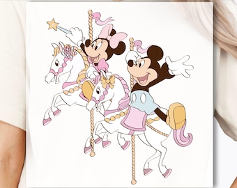 Cute Mickey Minnie Carousel DTF Transfer, Watercolor Unicorn Disney DTF Transfer, Disney Magical Carousel DTF Transfer, Disneyland Family