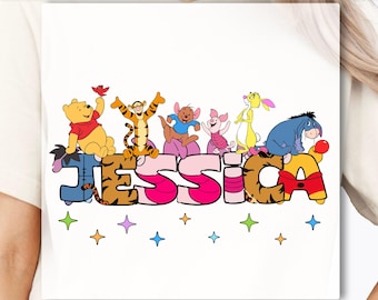 Custom Name Winnie The Pooh DTF Transfer, Personalized Disney Pooh Tigger Eeyore Piglet Matching DTF Transfer