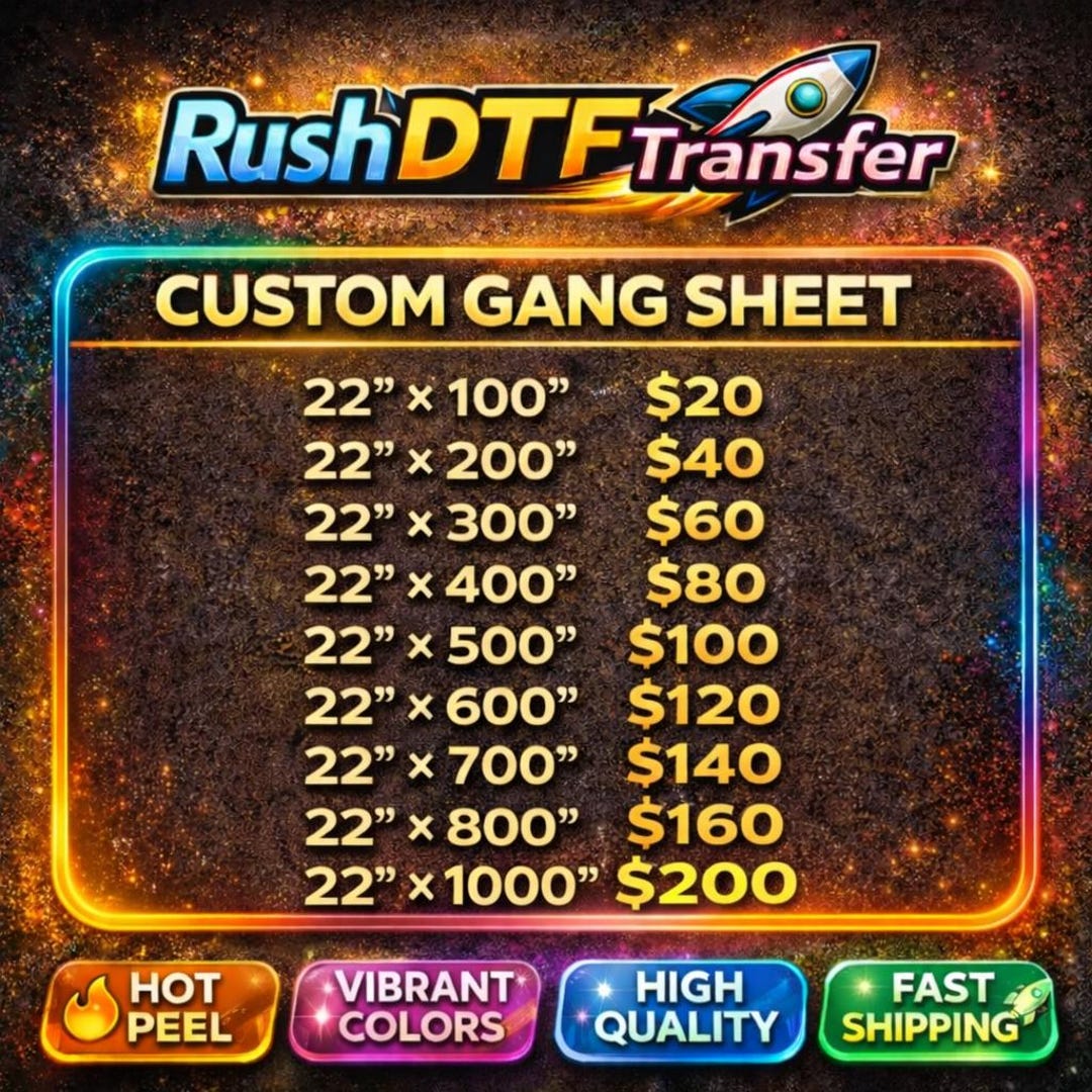 Custom DTF Transfer Gang Sheet, Hot Peel, DTF Transfers Ready to Press ...