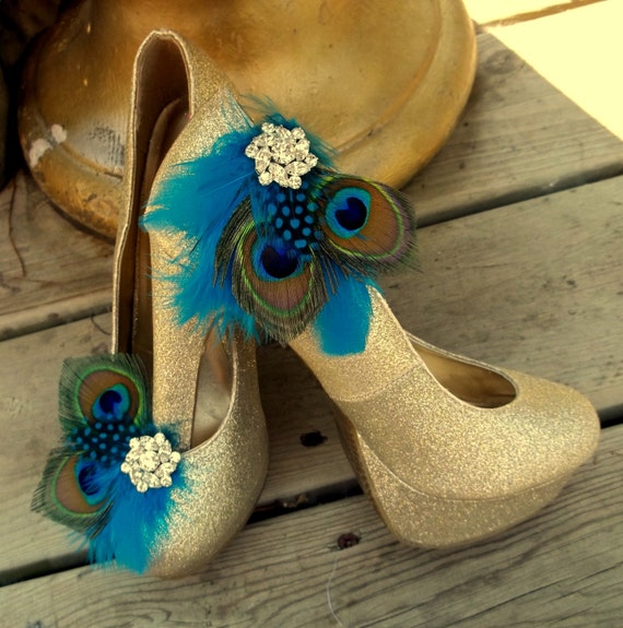 Feather Shoe Clips Peacock Shoe Clips Turquoise Shoe Clips Etsy