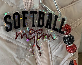Softball Mom Acrylic Bag Tag, Personalized Sports Backpack Name Tag