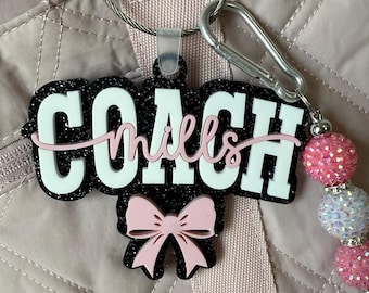 Sports coach bag tag, sports mom, Personalized bag tag, backpack tag, backpack keychains, acrylic name bag tags, cheer coach keychain