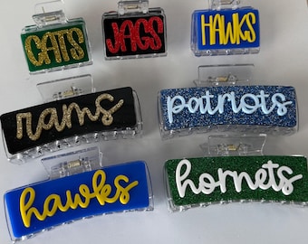 custom sports team hair clips, personalized hair claw clips, game day team hair claw clip