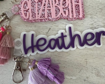 personalized keychain, custom name keychain, backpack keychain, lunchbox tag, diaper bag tag, kids name tag