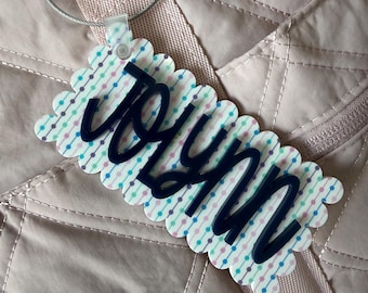 personalized pattern acrylic name tag, custom name keychain, backpack keychain, lunchbox tag, diaper bag tag, kids back to school name tag
