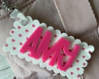 personalized pattern acrylic name tag, custom name keychain, backpack keychain, lunchbox tag, diaper bag tag, kids back to school name tag