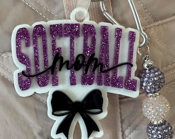 Softball Mom Acrylic Bag Tag, Personalized Sports Backpack Name Tag