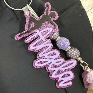 Dance bag tag, Personalized dance bag tag with beads, backpack keychains, acrylic name tags, bow bag tag, dance keychain, dance mom