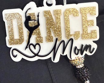 Dance mom bag tag, Personalized dance bag tag with beads, backpack keychains, acrylic name tags, bow bag tag, dance keychain, dance team mom