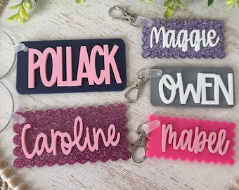 personalized acrylic name tag, custom name keychain, backpack keychain, lunchbox tag, diaper bag tag, kids back to school name tag