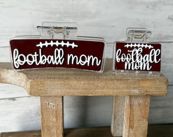 football hair clips, custom hair claw clips, game day team hair claw clip, football mom, football team mom