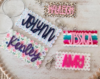 personalized pattern acrylic name tag, custom name keychain, backpack keychain, lunchbox tag, diaper bag tag, kids back to school name tag