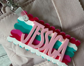 personalized pattern acrylic name tag, custom name keychain, backpack keychain, lunchbox tag, diaper bag tag, kids back to school name tag