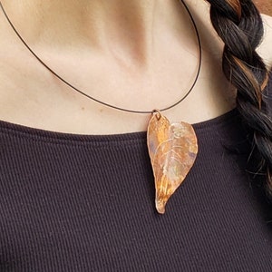 Plant Lover Pothos Inspired Copper Leaf Pendant Statement Pendant Plant Jewelry Plant Necklace Copper Necklace Hammered Leaf Necklace