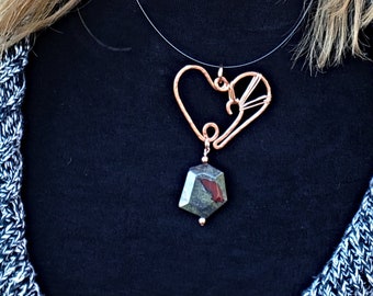 Agate Necklace, Copper Necklace, Stone Pendant, Statement Necklace, Agate Pendant, Heart Necklace, Gift For Spouse, Love Necklace