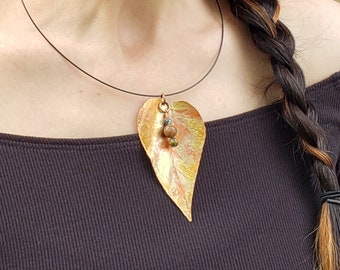 Pothos Inspired Copper Leaf Pendant Statement Pendant Plant Jewelry Plant Necklace Copper Necklace Hammered Leaf Necklace Plant Lover