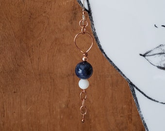 Copper Earrings, Blue Bead Earrings, Dangle Earrings, Drop Earrings, Modern Earrings, Cool Earrings, Unique Earrings, Blue Earrings