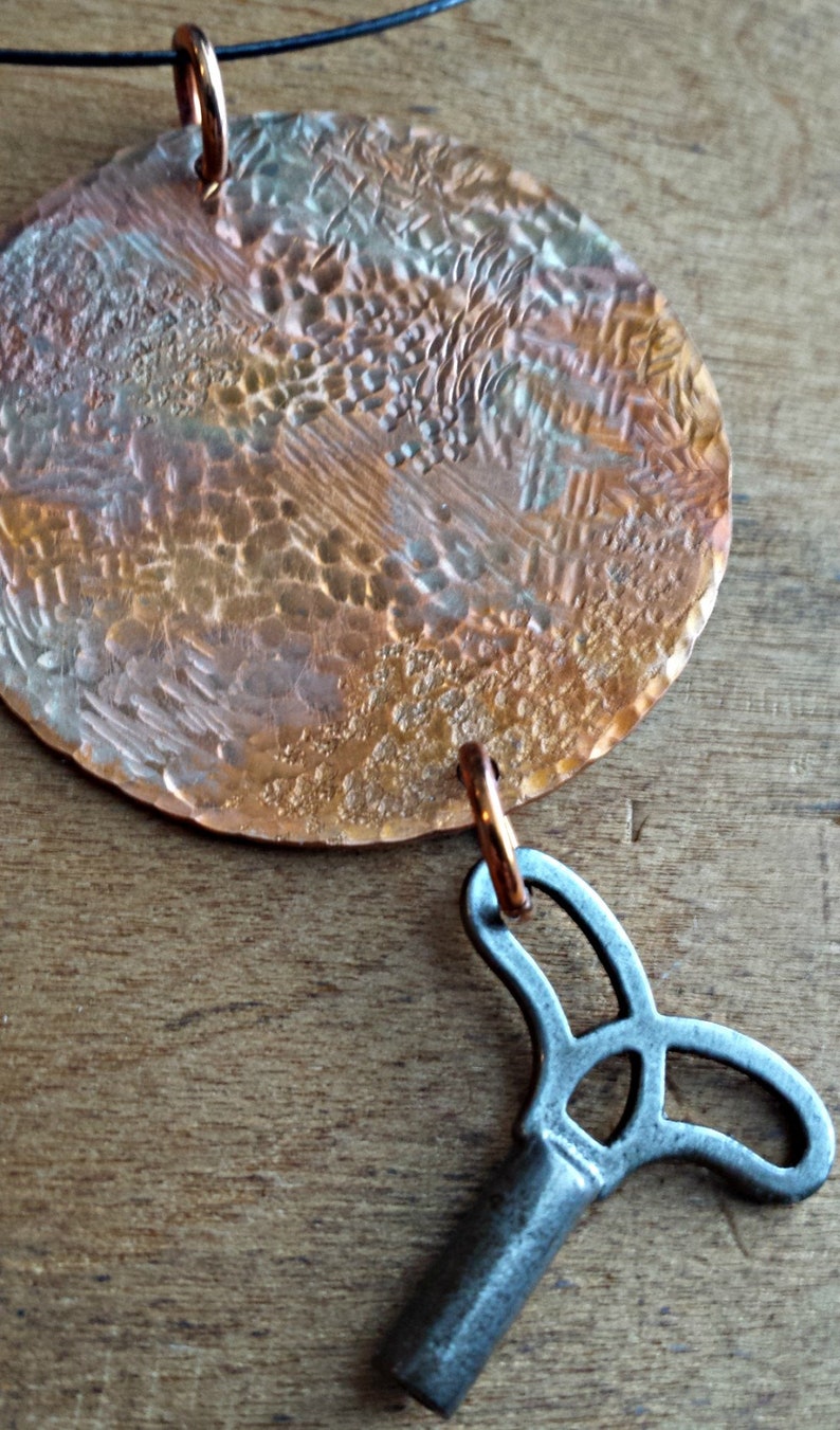 Vintage Key Pendant, Funky Necklace, Copper Pendant, Copper Necklace, Round Copper Pendant, Edgy Necklace, Statement Necklace, Cool Pendant image 4