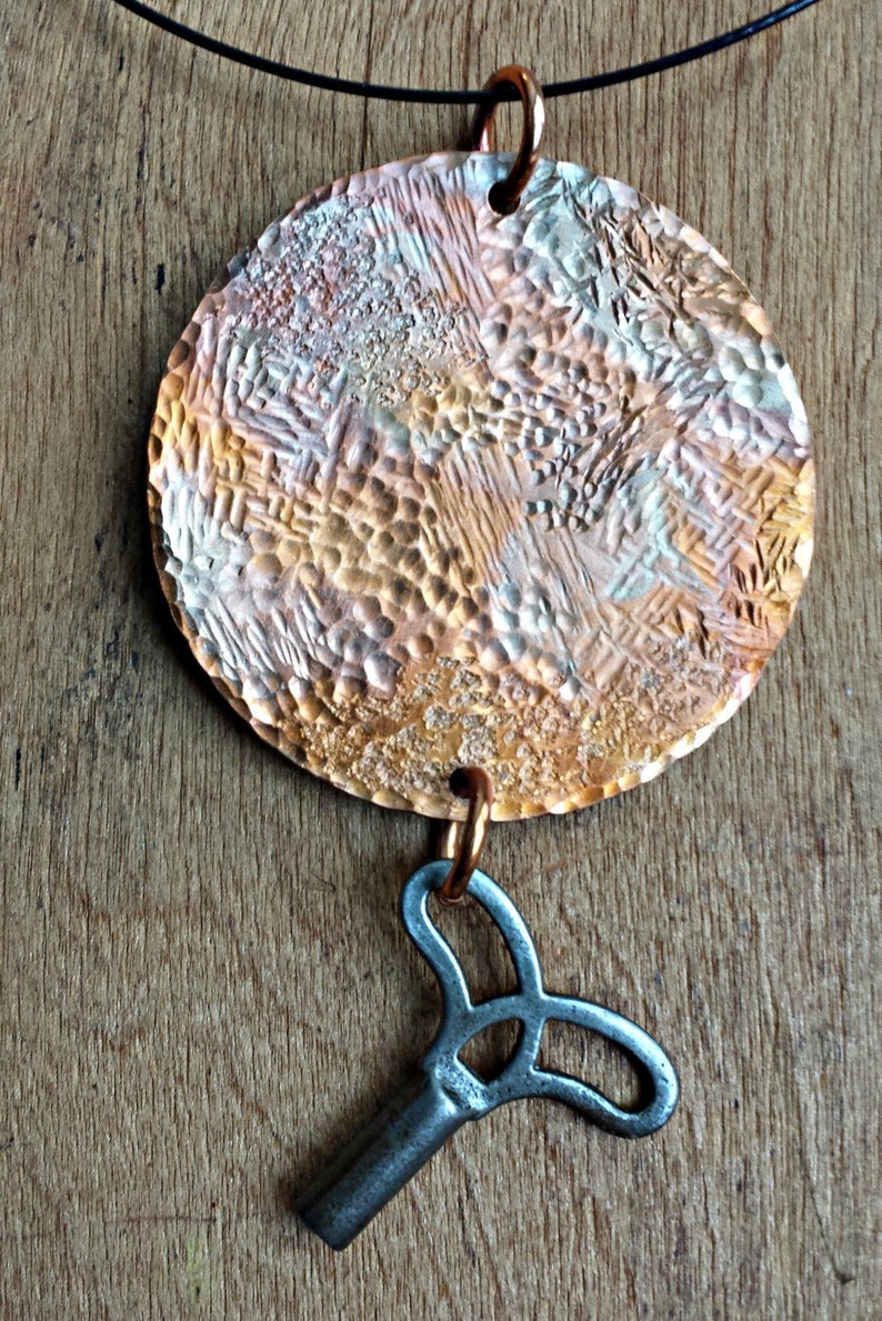 Vintage Key Pendant, Funky Necklace, Copper Pendant, Copper Necklace, Round Copper Pendant, Edgy Necklace, Statement Necklace, Cool Pendant image 9