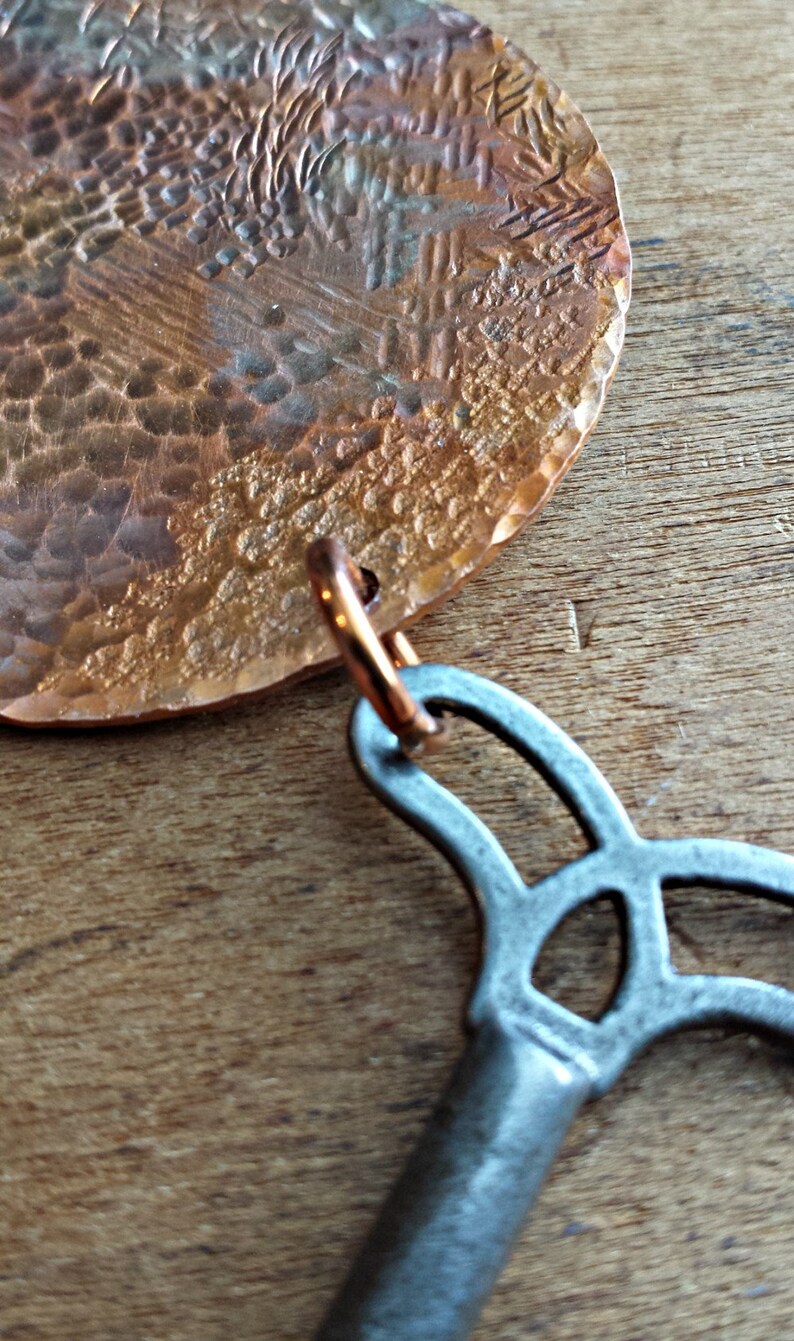 Vintage Key Pendant, Funky Necklace, Copper Pendant, Copper Necklace, Round Copper Pendant, Edgy Necklace, Statement Necklace, Cool Pendant image 7