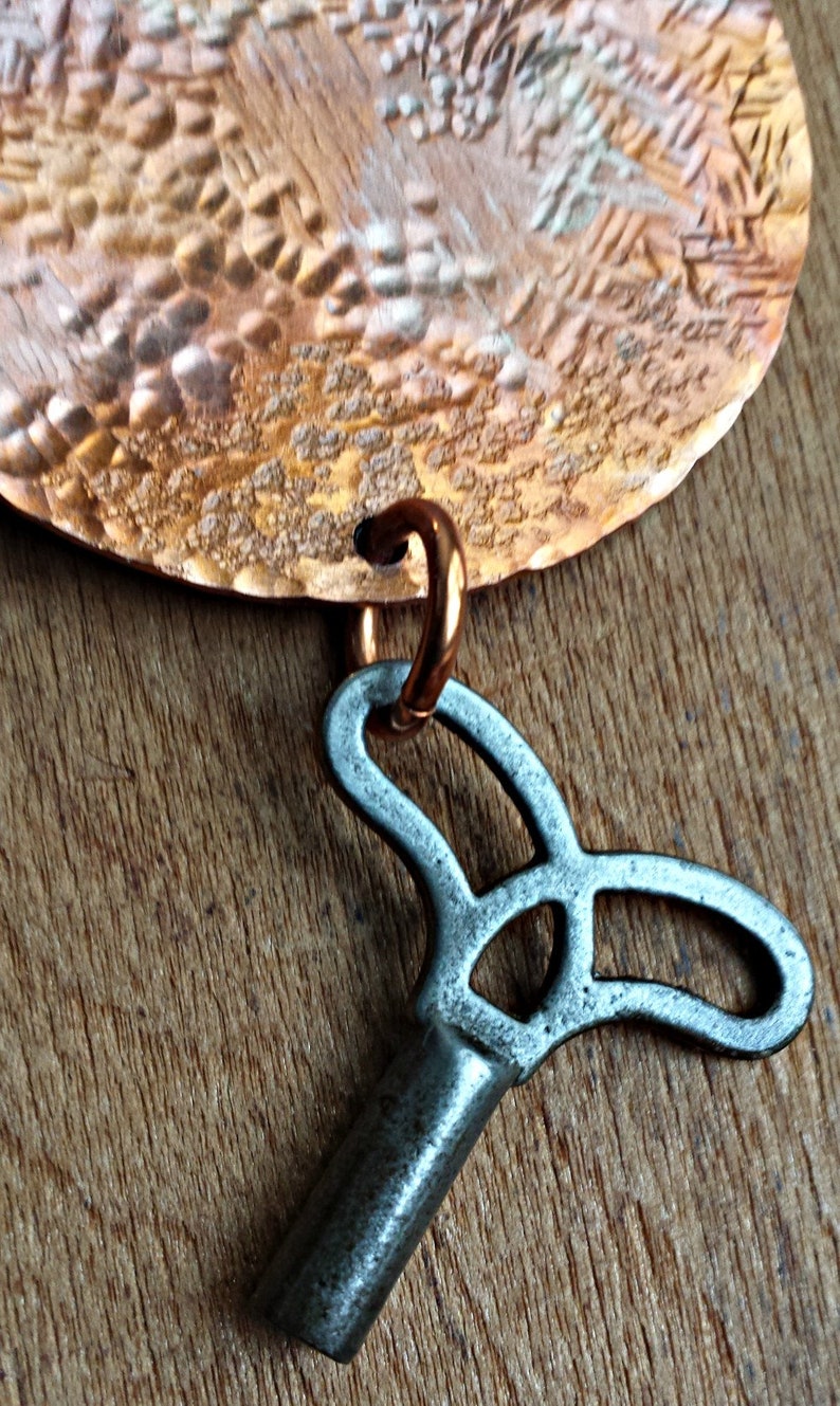 Vintage Key Pendant, Funky Necklace, Copper Pendant, Copper Necklace, Round Copper Pendant, Edgy Necklace, Statement Necklace, Cool Pendant image 8