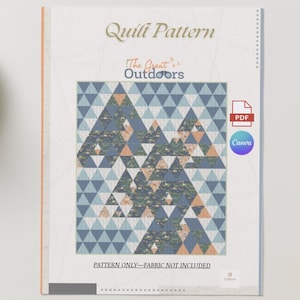 モダントライアングルキルトパターンPDF、アウトドアキルトパターン、初心者向けキルト、幾何学模様キルトデザイン、大型キルトパターン