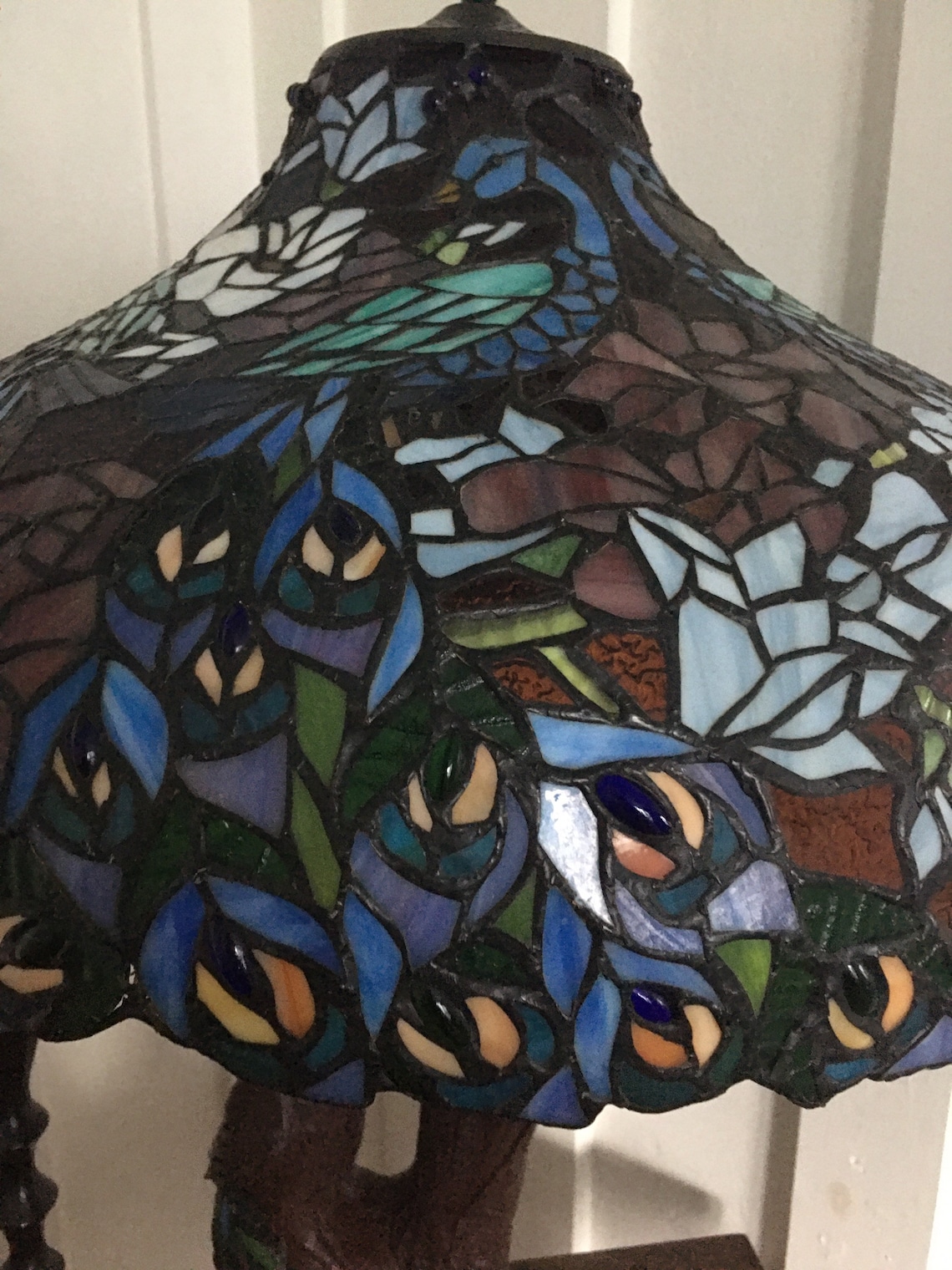 Vintage stained glass peacock lamp Etsy